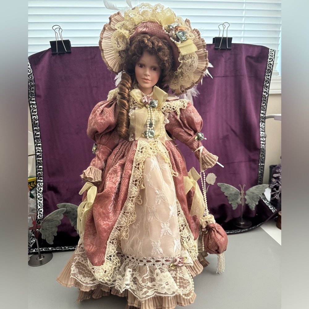 Victorian Porcelain Doll in Elegant Attire